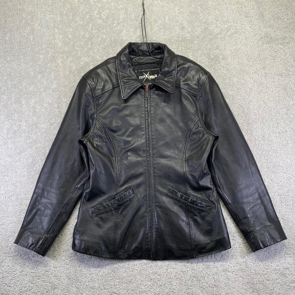 Maxima Wilsons Leather Jacket Womens Medium Black Genuine Leather Missing Liner